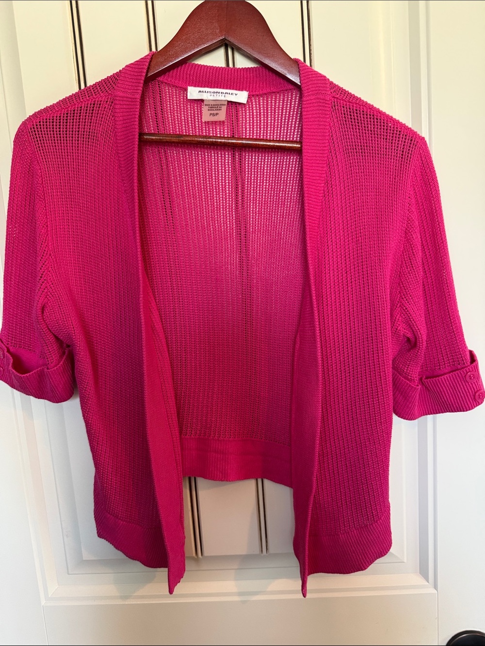 Allison Dailey Open-Front Short Sleeve Cardigan - Fuchsia